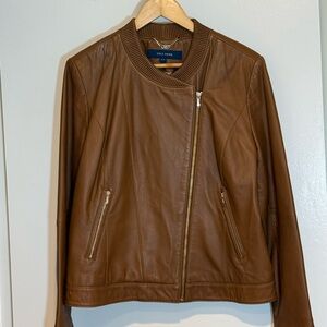 Cole Haan Chestnut Brown Leather Zip-Front Jacket